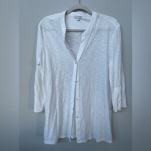 Standard James Perse | White Cotton Modal Button Front 3/4 Sleeve Blouse Top